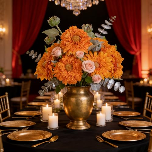 Kimura's Cabin 5Pcs Fake Sunflower Flowers Long Stems Faux Sunflowers Artificial Silk Bouquet for Wedding Home Garden Birthday Party Indoor Decor(Orange) - color: Orange