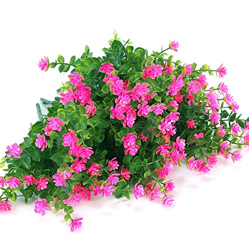 8 Bundles Outdoor Artificial Fake Flowers UV Resistant No Fade Boxwood Faux Plastic Plants for Garden Patio Porch Window Box Home Wedding Farmhouse Décor (Pink) - color: Pink