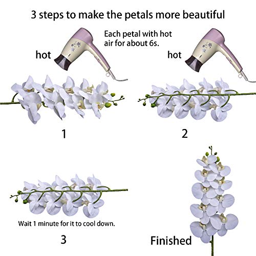 Fnize Orchid Stems Artificial Flowers Real Touch Latex Faux Phalaenopsis Branches 9 Large Blooms 38 Inches 2pcs White - color: White