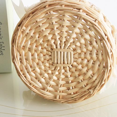 2 Pack Wicker Rattan Flower Girl Mini Basket, Handmade Wedding Flower Basket with Handle Silk Ribbon, Wicker Basket for Wedding Picnic Home Decor - size: Round Basket