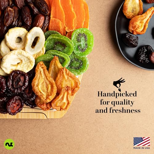 NUT CRAVINGS - Dried Fruit Flower Bouquet Arrangement in Wooden Apple-Shaped Gift Basket + Tray (9 Assortment) Healthy Snack Care Package - style: 3. Wooden Apple Fruit Basket - Flower Arrangement