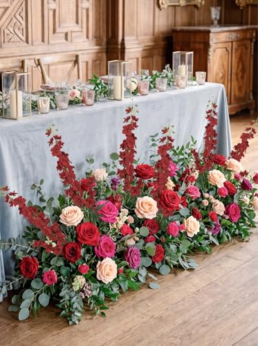 6Pcs Red Delphinium Artificial Flowers 37.4’’ Faux Silk Larkspur Flowers Long Stem Artificial Flowers for Tall Vase Table Home Wedding Party Garden Decor(Red) - color: Red