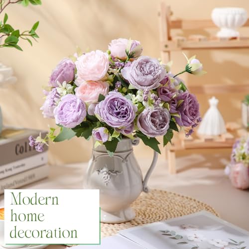 Geosar 8 Bundles Artificial Peonies Flowers Fake Silk Peony Bouquet Faux Peonies Flowers Bulk for Decoration Vase Floral Arrangements Wedding Party Table (Gray Purple,Light Purple) - color: Gray Purple, Light Purple