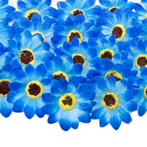 50 Pcs Sunflowers Artificial Flowers Heads, Silk Flowers Fake Sunflowers Heads, 2.76 Inch Deep Blue Sunflower Heads Fabric Floral for DIY Wreath, Party, Background, Floral Arrangement - color: Deep Blue