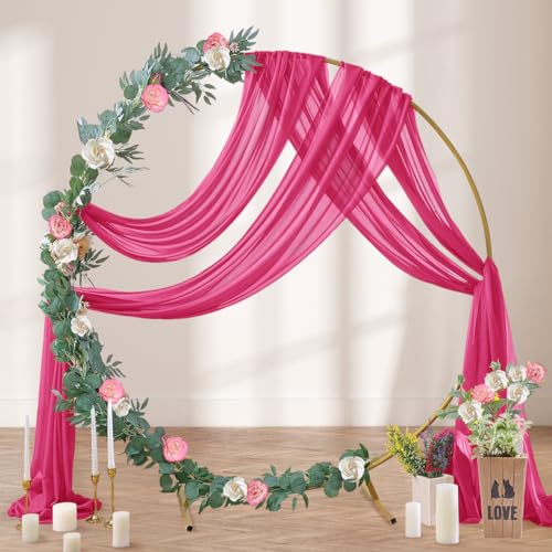 DeZerlor Wedding Arch Draping Fabric 29" x 20 FT Drapes for Backdrop Sheer Curtains for Romantic Bridal Baby Shower Decorations Ceremony Birthday Party Outdoor Events, Hot Pink - color: Hot Pink