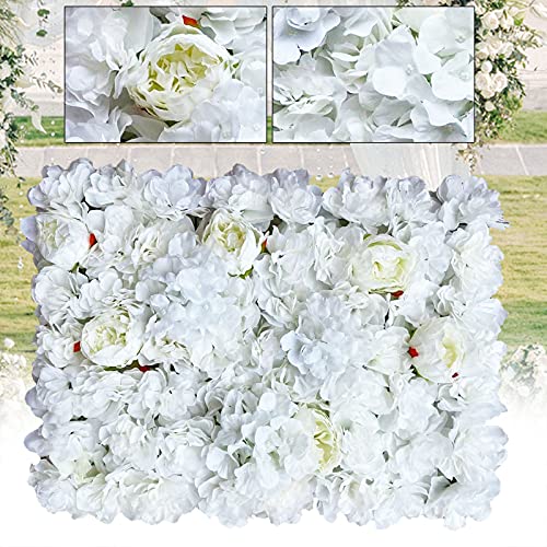 Flower Wall Panel Floral Backdrop, 6 Pcs 24" X 16" Silk Flower Wall Decor, Artificial Faux Rose Panel for Wedding, Party, Home (White Hydrangea) - color: White Hydrangea