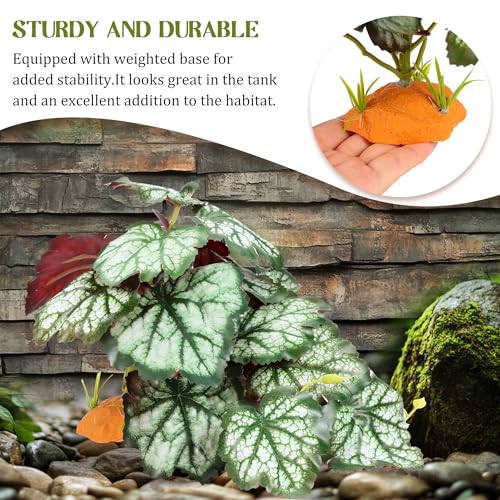 Reptile Plants for Terrarium, Amphibian Habitat Decor Plant, Bearded Dragon Tank Decorations, Artificial Plants for Gecko Lizard Chameleon Tortoise Ball Python Snake with Base - Fake Saxifrage - color: Fake Saxifrage