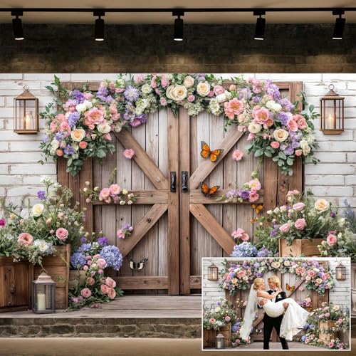 7X5ft Floral Wedding Photography Backdrop Vintage Wood Arch with White Pink Roses Bridal Newborn Birthday Party Decor Props for Studio Photo Shoots Anniversaries - color: Multi8, size: 7X5ft