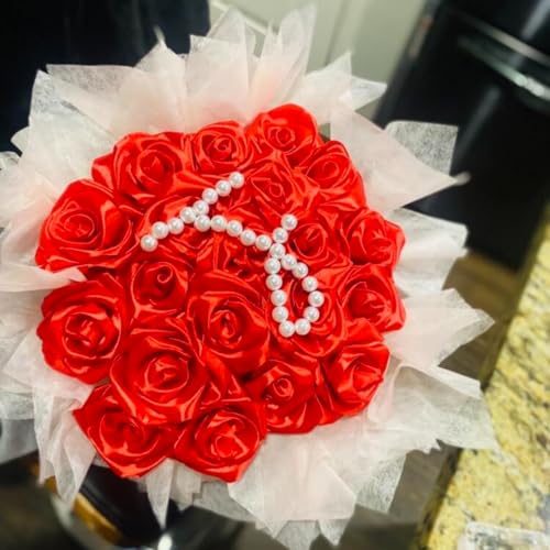 100 Pcs Premade Satin Ribbon Rose Petals Half-Finished Crafting DIY Eternal Flowers Bouquets & Floral Art Perfect for Weddings Birthdays Anniversaries,Engagements - color: 100 Pcs Red