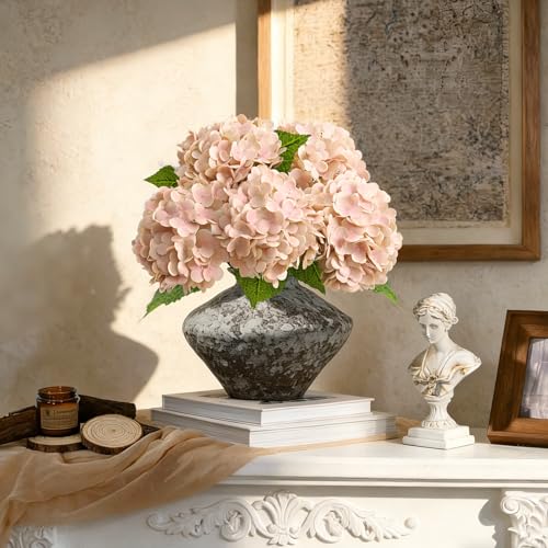 Beige Neutral Real Touch Hydrangea Artificial Flowers, Faux Hydrangea Flowers, Latex Faux Hydrangea Artificial Flowers for Vase, Front Porch Wedding Home Decor, Spring Fall Centerpiece, 3 Pcs - color: Beige, size: 3pcs