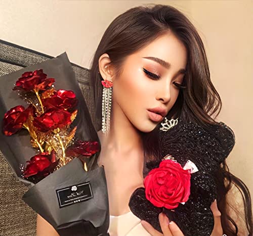 WOORI Gold Rose Bouquet – Elegant Gold-Plated Artificial Roses in Luxury Gift Box for Her, Anniversary, Valentine’s Day, Birthday