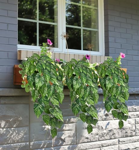 2 Packs UV Resistant Artificial Hanging Plants Outdoors & Indoors, 33" Large Fake Pothos Ivy Vines Plants Faux Monstera Hanging Greenery for Planter, Window Box, Porch, Patio, Garden, Balcony Decor - color: #Mix Green Pothos Vines