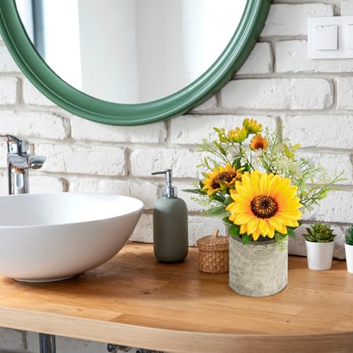 COCOBOO Sunflower Artificial Flowers Pot, Sunflower Decor, Yellow Fake Flower in Pots, for Home Bathroom Kitchen