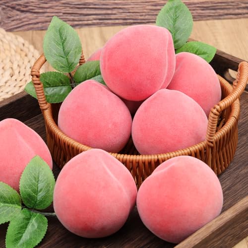 Gresorth 6pcs Artificial Peach Decoration Fake Fruit Ornament Lifelike Realistic Fruits Display Home Party Decorative Model Props - color: Peach