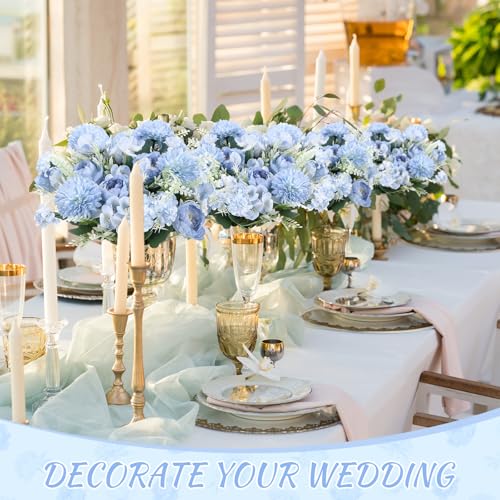 Lyrow 8 Pcs Peony Artificial Flowers Fake Silk Hydrangea Bouquet Elegant Peony Flowers for Wedding Decoration Faux Realistic Floral for Home Party Table Centerpieces Arrangement (Gradiente Blue) - color: Gradiente Blue