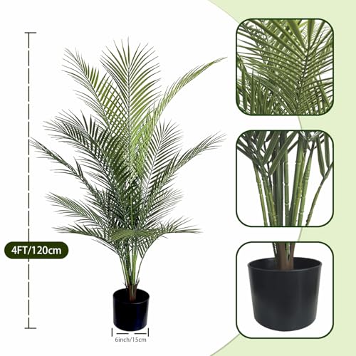 Artificial Palm Tree 4FT Fake Palm Tree with 15 Trunks Perfect Faux Dypsis Lutescens Plants in Pot for Indoor Outdoor House Home Office Garden Modern Decor Housewarming Gift (2Pack) - size: 4FT