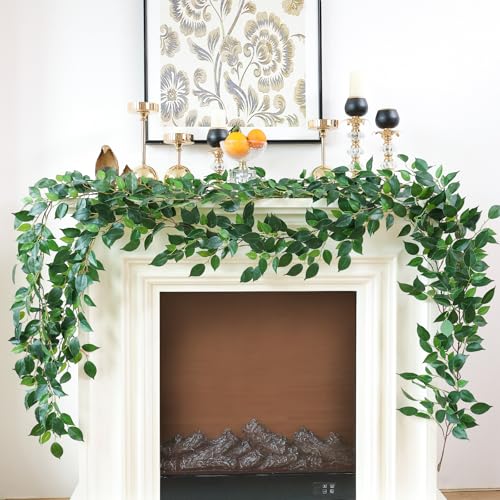 mizii 5 Packs 390" Artificial Vines Ficus Garland Fake Vine Silk Green Leaves Faux Plants Greenery Decoration for Bedroom Room Wall Party Table Centerpieces Wedding Arch Decor - color: Ficus