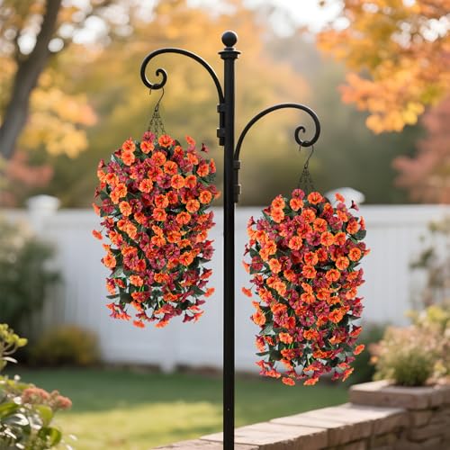 INXUGAO Fall Artificial Flowers for Outdoors Decoration, 2PCS Fake Hanging Plants Faux Realistic Silk Morning Glory Long Vines UV Resistant for Autumn Outdoor Porch Patio Balcony Yard Planter, Brown - color: Z-brown