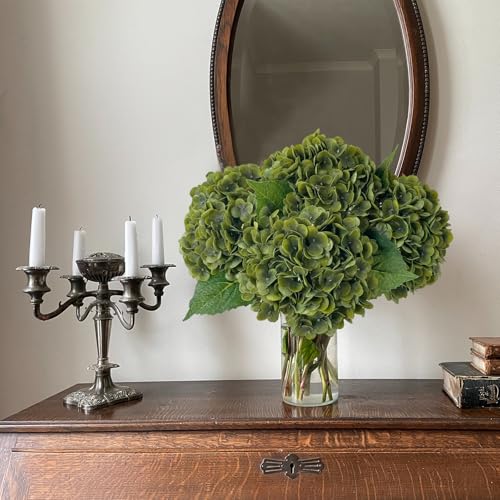 YalzoneMet 3 PCS Vintage Dark Green Hydrangea Artificial Flowers 21 inches Real Touch Faux Latex Hydrangea Flowers for Fall Tables Centerpieces Fake Flowers for Party Home Kitchen Boho Decor - color: Dark Green