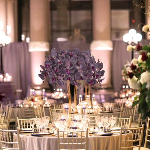 6PCS 41in Orchids Artificial Flowers Fake Orchid Velvet Silk Orchids That Look Real Long Stem Artificial Flowers for Tall Vase for Home Wedding Party Fall Décor (Dark Brown) - color: Dark Brown