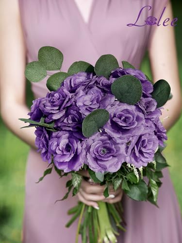 LELEE Rose Head Flowers with Stem - 108pcs Dark Purple Rose Artificial Flowers Bulk - Silk Rose Fake Flower for Wedding Bouquet Party Home Decor DIY Baby Shower Centerpieces Tables Decoration - color: Purple