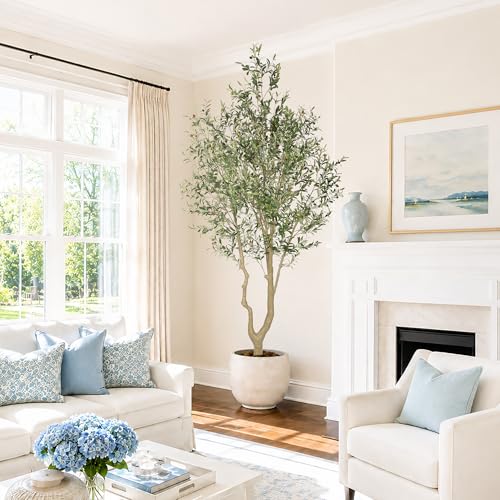 Nafresh Majestic Faux Olive Tree，10ft（120in） Realistic Potted Silk Artificial Olive Tree， Fake Olive Trees Indoor with Green Leaves and Big Fruits for Home Office Living Room Stairs Patio Decor. - size: 10ft