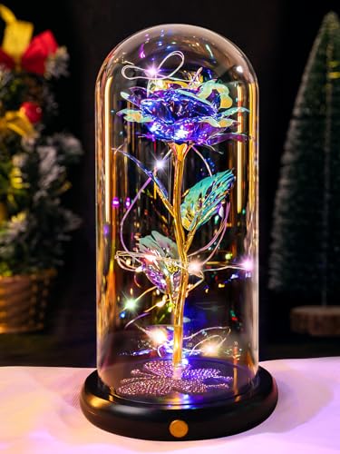 Gifts for Mom Birthday Gifts for Women Purple Rose Eternal Flower USB Light Up Rose in Glass Dome Anniversary Flowers for Delivery Prime Galaxy Crystal Flowers Gifts for Mom Women Wife Grandma - color: Usb-purple