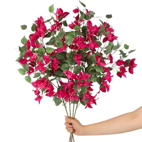 4PCS Hot Pink Artificial Bougainvillea 37.4" Silk Fake Bougainvillea Branches Faux Bougainvillea Outdoor for Home Garden Wedding Party Floral Arrangement Decor(Hot Pink) - color: Hot Pink