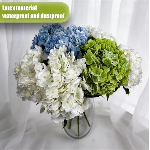 3Pcs 21in Hydrangea Artificial Flowers, Latex Real Touch Hydrangeas Bouquets, Lifelike Large Fake Artificial Flowers for Home Office Wedding Party Arrangements Decor (Green) - color: Green