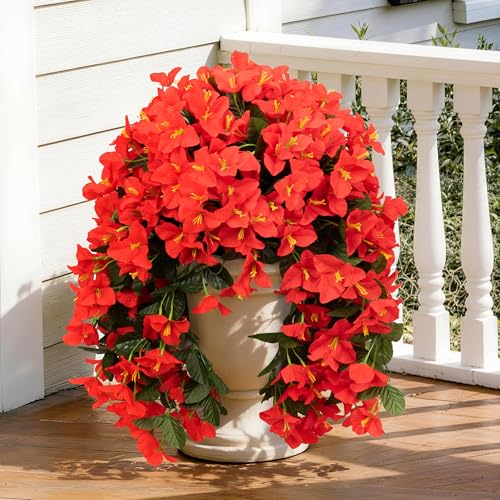 Artificial Bougainvillea Hanging Flowers Plants - 2 PCS faux Bougainvillea artificial flowers with Long Trailing Vines for Outdoor Decoration, Perfect for Porch, Garden, Urn Patio Balcony (Red) - color: Red