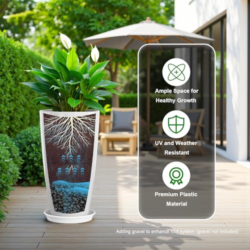 QCQHDU 21 inch Tall Planters for Outdoor & Indoor Plants, Set of 2 Large Outdoor Planters with Drainage Hole for Front Porch, Patio, Garden, White - color: White, size: 21 inch