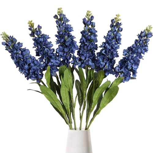 IPOPU Snapdragon Artificial Flowers 6PCS 31.50" Delphinium Fake Flowers Violet Blue Long Stem Silk Flowers Antirrhinum Majus Faux Flowers for Home Garden Wedding Decor Floral Arrangement (Violet Blue) - color: Violet Blue