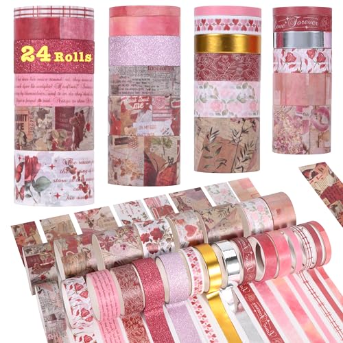 24 Rolls Vintage Washi Tape Set, Floral Decorative Tape for Scrapbooking,Junk Journal Supplies,DIY Art Crafts,Planners, Bullet Journaling and Wrapping(Romantic Eternal Series) - color: Romantic Eternal Series