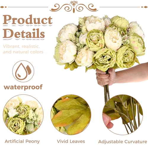 Olgaa 4 Bunches Peonies Artificial Flowers Faux Flowers Bouquet Silk Peony Hydrangea for Vase Wedding Centerpiece Bridal Shower Garden Party Home Decor (Green) - color: Green