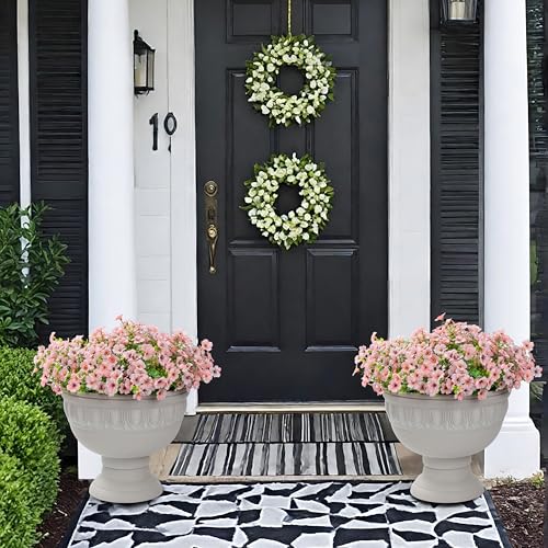 Artificial Flowers for Outdoor Indoor Garden Home Decoration, Faux Flower Daisy with Eucalyptus Leaves Fake Plants Greenery Boxwood Porch Patio, 12 Bundles - color: Pink