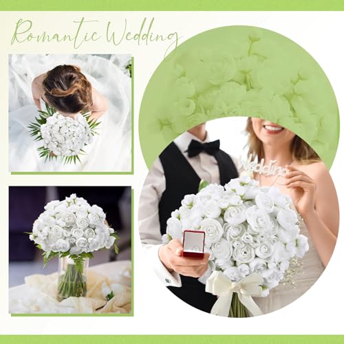 Giegxin 48 Pcs Ranunculus Artificial Flower,Real to Lifelike Peonies Artificial Flower Silk Faux DIY Bouquet for Wedding Bridal Shower Valentine Centerpieces Arrangements Home Decorations(White) - color: White
