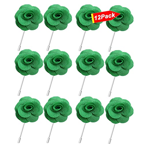 Rhungift Men's Camellia Flower Lapel Pin Handmade Rose Boutonniere Stick Brooch for Suits Wedding Party Groom Multicolor Men Women - color: Green