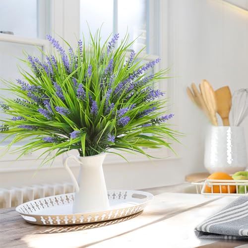 Sggvecsy 12 Bundles Artificial Plants Outdoor Faux Lavender Flowers Fake Monkey Grass UV Resistant Plastic Greenery Plants for Garden Home Porch Window Patio Hanging Planter Indoor Decor (Purple) - color: Purple, size: 12pcs