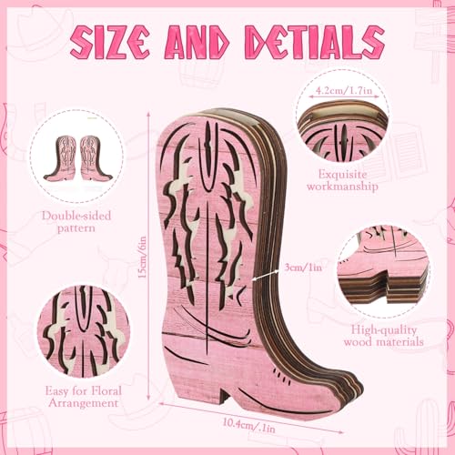 LemonRoad Wooden Cowboy Boot Vases for Wedding Small Cowboy Boot Flower Vase for Flower Faux Greenery Rustic Western Decor for Table Centerpiece Weddings Party (Classic,Pink,6 Pcs) - color: Pink, size: Classic