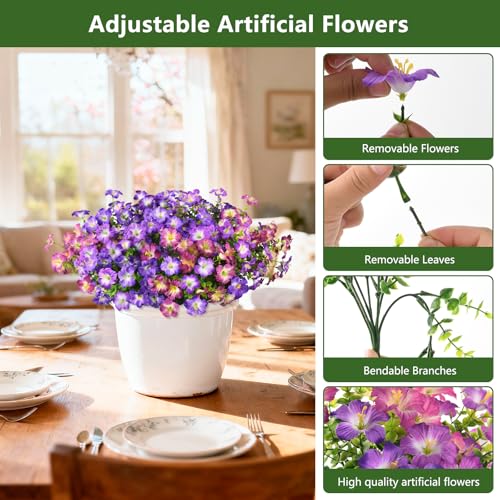 INQCMY Artificial Fake Flowers for Outdoors Decoration,12 Bundles Silk Colorful Morning Glory with Eucalyptus UV Resistant Look Real Faux Flowers for Planter Door Garden Porch Patio Balcony Yard - color: 3 Mixed Color(2 Light Orchid,2 Light Purpl,2 Pink R