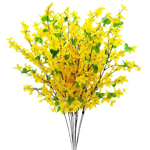 10PCS Artificial Forsythia Flowers Fake Forsythia Stem 25.5" Silk Yellow Winter Jasmine Branches Artificial Orchids Flower for Home Table Wedding Graveyard Kitchen Office Decoration. - color: Yellow-10