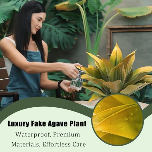 Artificial Agave Plants, Realistic UV Resistant Fake Aesthetic Plants for Outdoor Indoor, Home Decor for Garden, Porch, Doorway, Patio (2PCS, Yellow, Large) - color: Yellow, size: Large