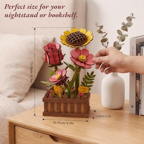 3D Wooden Flower Puzzle for Adults, Wooden Wildflower Bouquet Model Building Kit, DIY Artificial Floral Stem for Home Decor, Unique Birthday for Women, Mom & Teens
