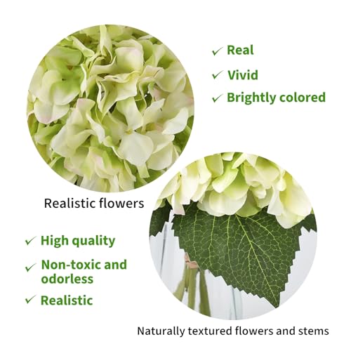 5-Piece Artificial Hydrangea Arrangement in Glass Vase - Fade-Resistant Silk Flowers with Faux Water for Table Centerpieces - color: Multi-hydrangea Stem in Vase, size: Green