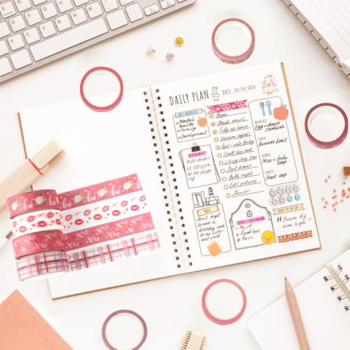 12 Rolls Pink Heart Washi Tape Set, Love Heart Cute Masking Tape Decorative Paper Tape for DIY Craft Wrapping Scrapbook Envelope Birthday Wedding Tea Party Decor,16.4FT - color: I