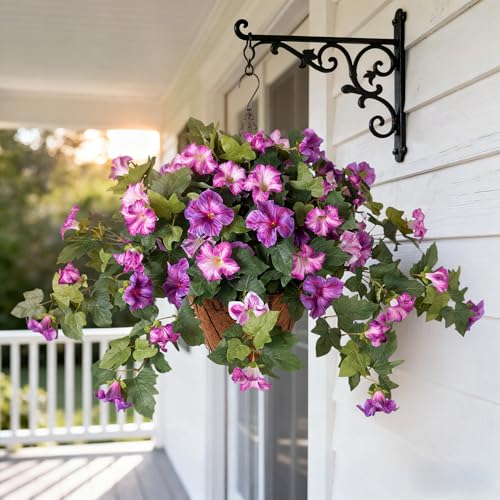 2PCS Artificial Petunia Flowers for Outdoors, Fake Flowers for Outdoor Planters UV Resistant Faux Silk Petunias for Garden Porch Yard Balcony Patio Realistic Home Kitchen Decor(Gradient Purple) - color: C-gradient Purple