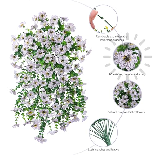 HyeFlora Artificial Flowers for Outdoors Fake Hanging Decoration, 2Pcs White Spring Summer Decor, Realistic Plants, UV & Fading Resistant Silk Flower for Porch Patio Balcony Planter Yard Home Garden - color: White