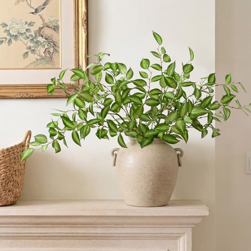 Waipfaru 5PCS Greenery Stems for Vases, 32.7 inch Artificial Eucalyptus Green Fake Leaves Branches, Faux Olive Silk Plants for Centerpieces Vase Filler Home Kitchen Decor - color: Green