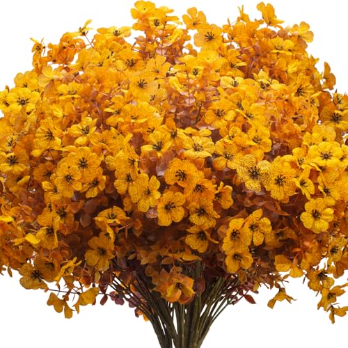 Grunyia 16 Bundles Artificial Fall Mums Outdoor UV Resistant, Fake Silk Plants No Fade Faux Greenery for Garden Porch Patio - Autumn Thanksgiving Christmas Home Decor (Fall Yellow) - color: Fall Yellow