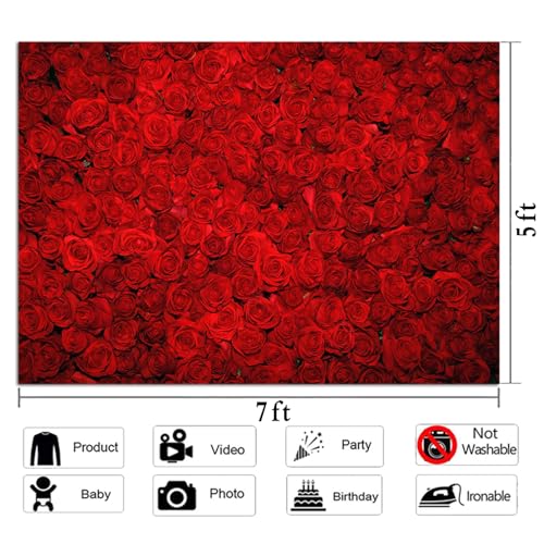 7X5FT Red Rose Floral Polyester Photo Backdrop for Valentine's Day Wedding Bridal Shower Party Decorations Banner Fabric Booth Video Shooting Supplies - size: 210x150cm